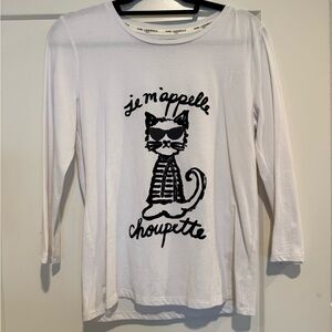 Karl Lagerfeld White Long Sleeve Tee with Choupette Cat